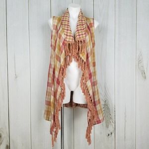 Umgee Red Gold Plaid Boho Vest XL